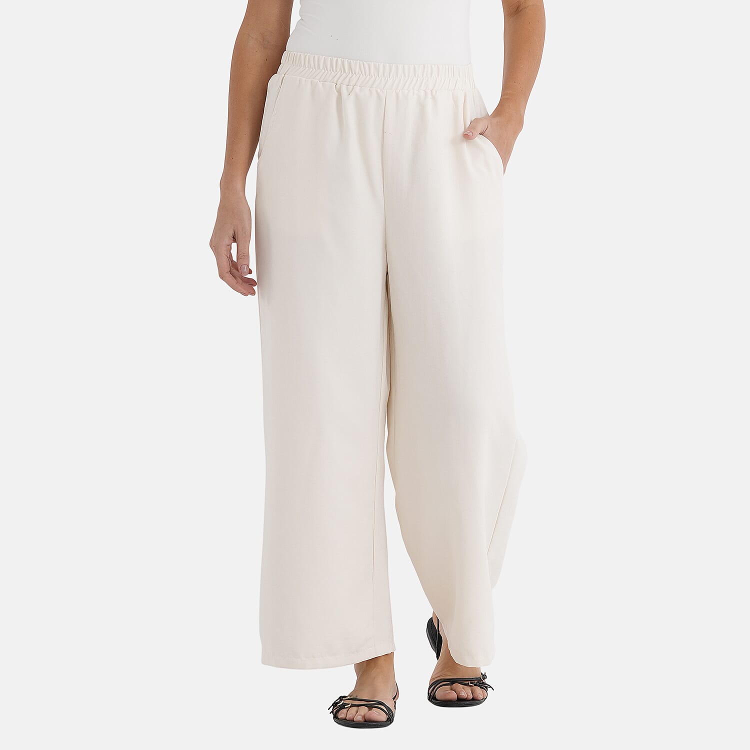 - Maisi Relaxed Fit Wide Leg Lounge Trousers (Size - XL) - Cream