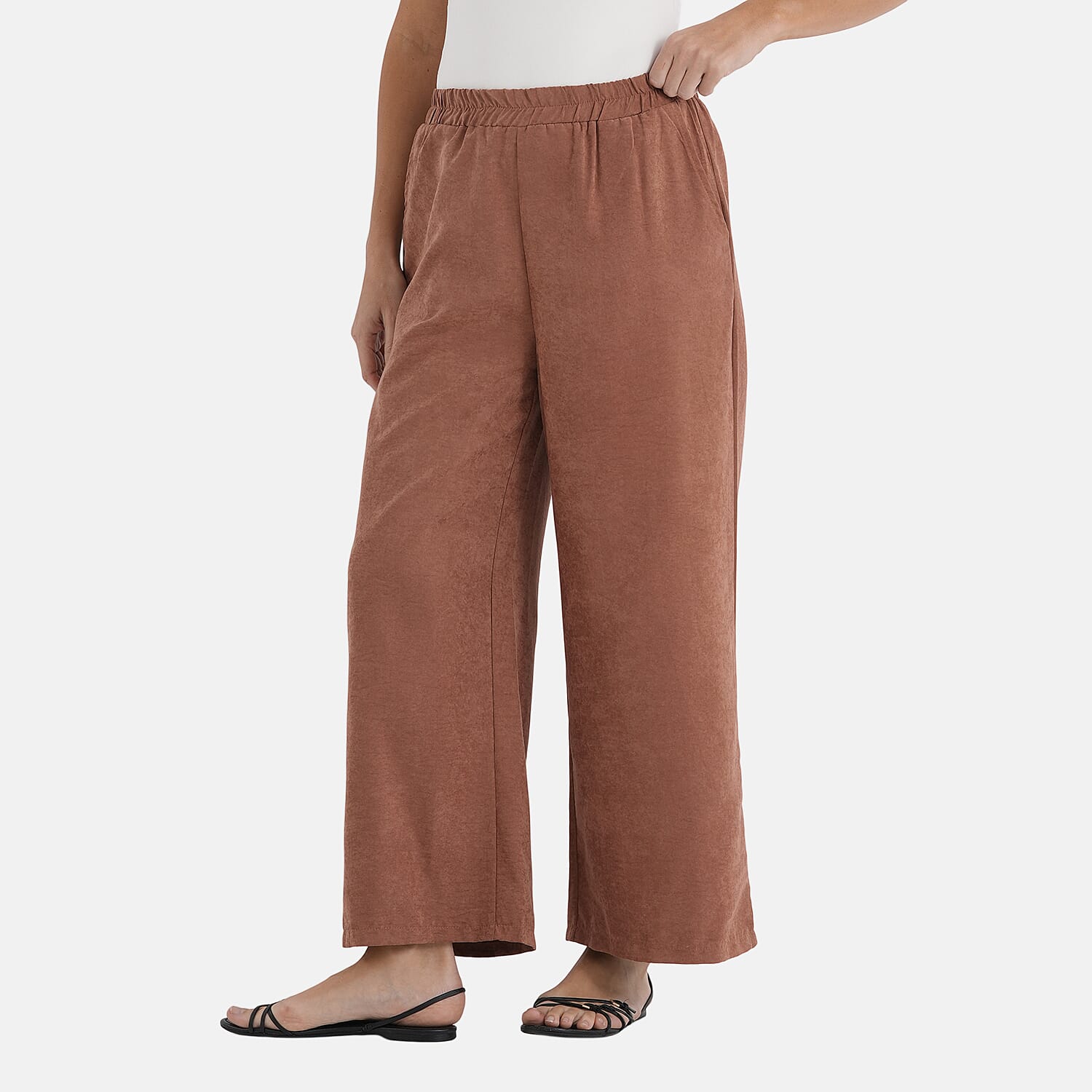 - Maisi Relaxed Fit Wide Leg Lounge Trousers (Size - XL) - Brown