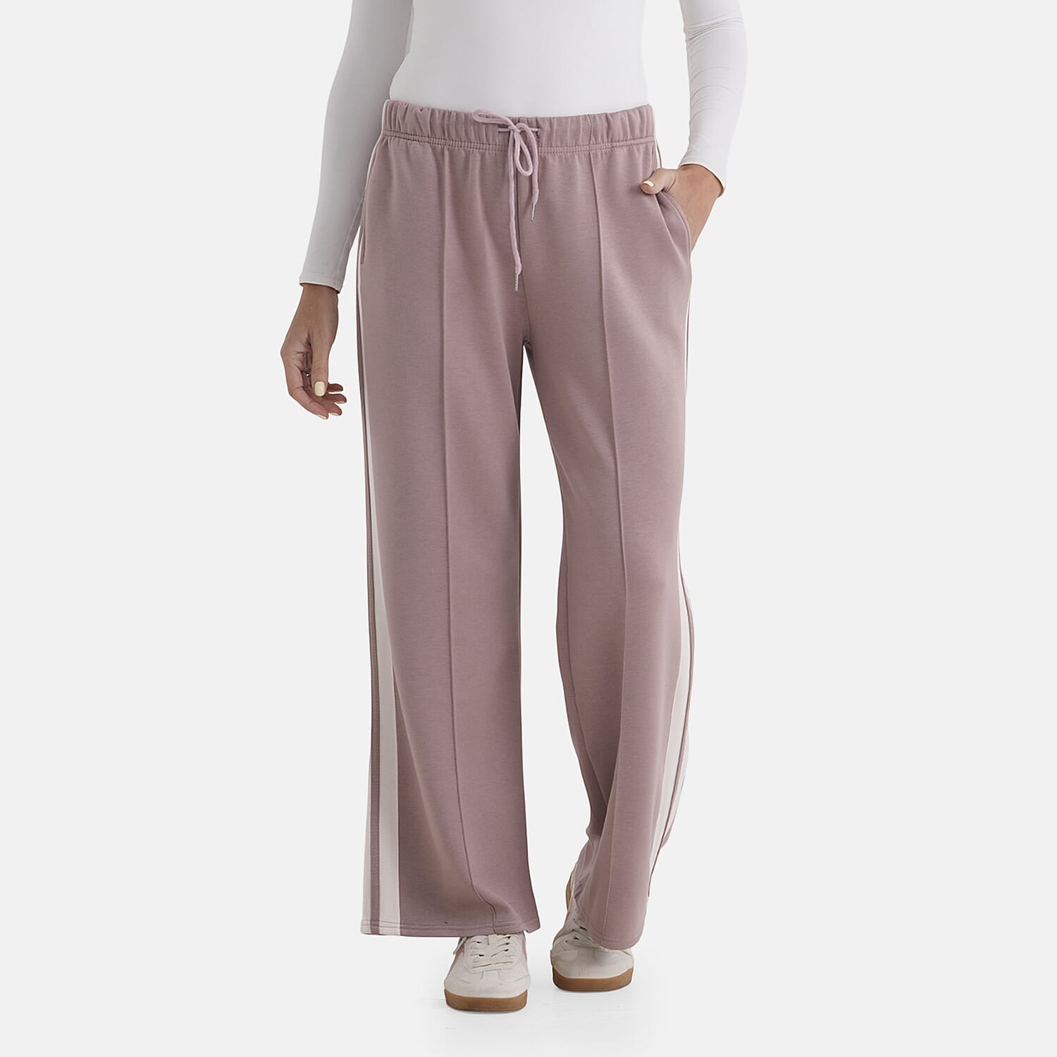 - Maisi Side Stripe Wide-Leg Trousers (Size XL) - Soft Pink