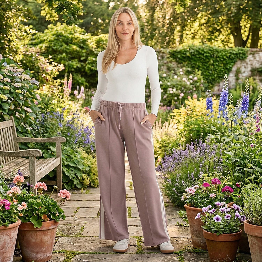 - Maisi Side Stripe Wide-Leg Trousers (Size XL) - Soft Pink