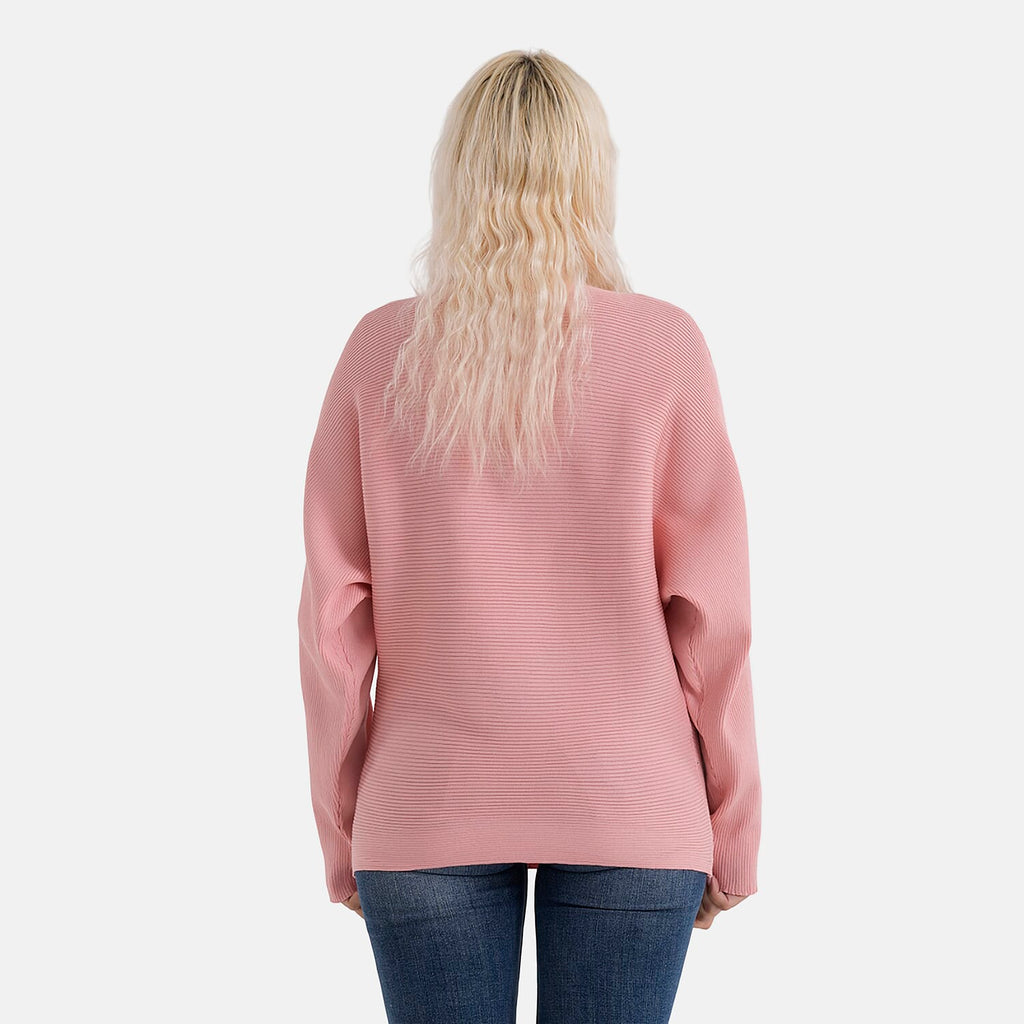 - Maisi Glam Knit Diamonte Batwing-Sleeve Jumper (One Size) - Pink