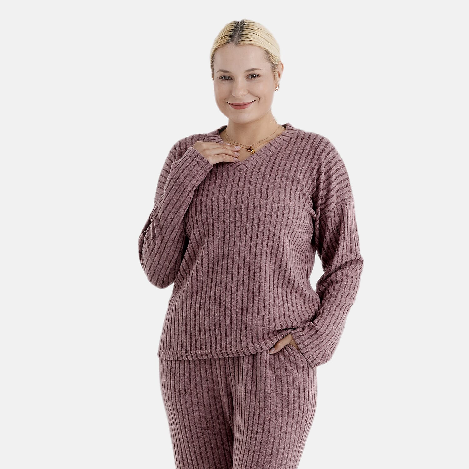 - Maisi Two-Piece Relaxed Fit Ribbed Loungewear Set (Size 8 To 10) - Pink