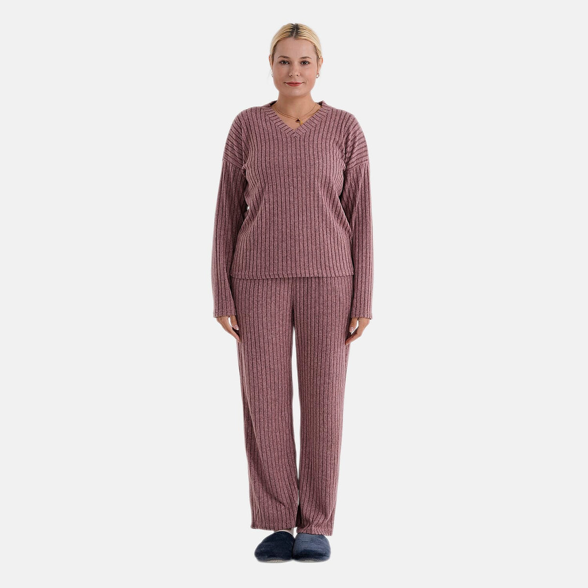 - Maisi Two-Piece Relaxed Fit Ribbed Loungewear Set (Size 18 To 20) - Pink