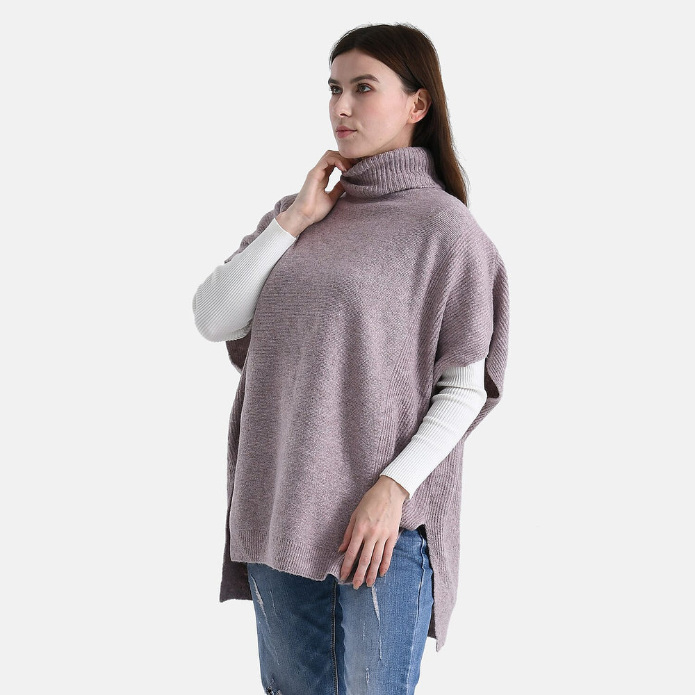 - Maisi High-Neck Poncho Jumper (One Size) - Taro