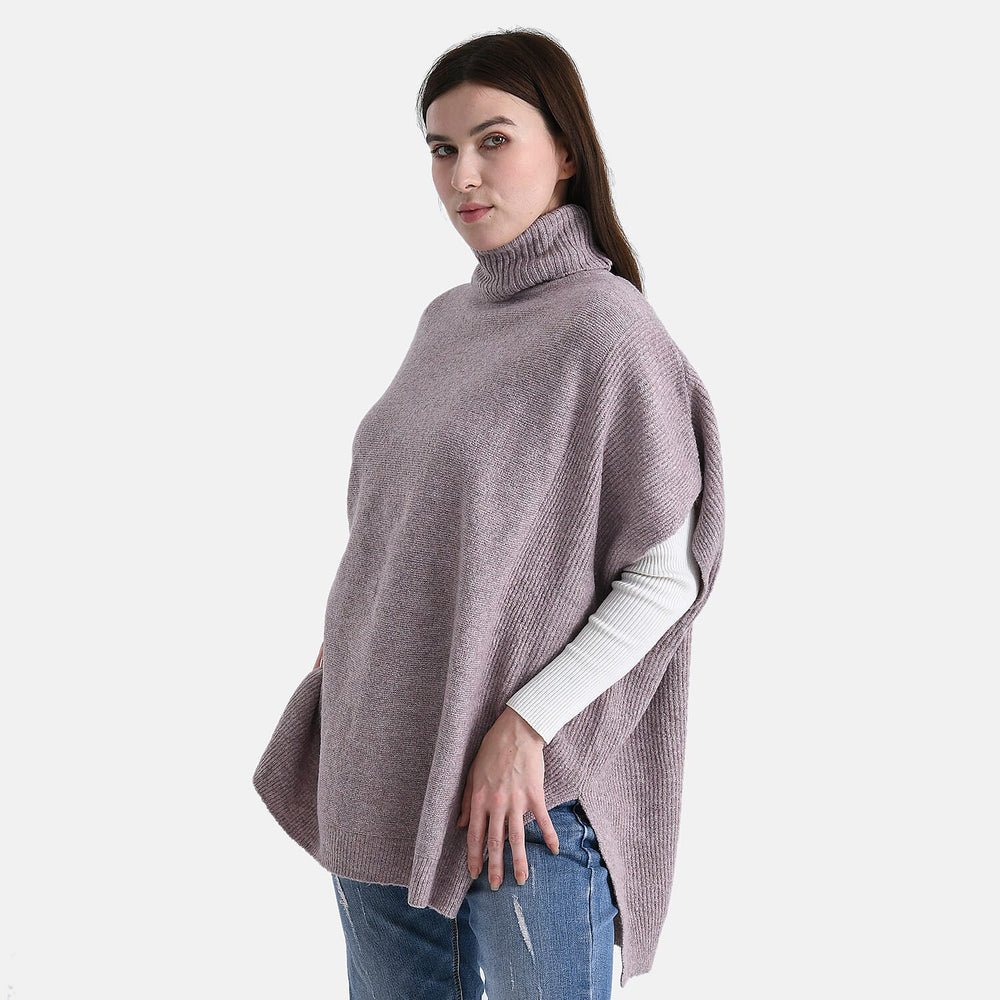 - Maisi High-Neck Poncho Jumper (One Size) - Taro