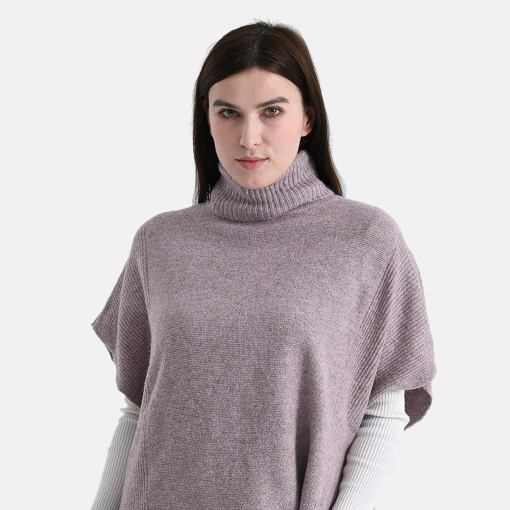 - Maisi High-Neck Poncho Jumper (One Size) - Taro