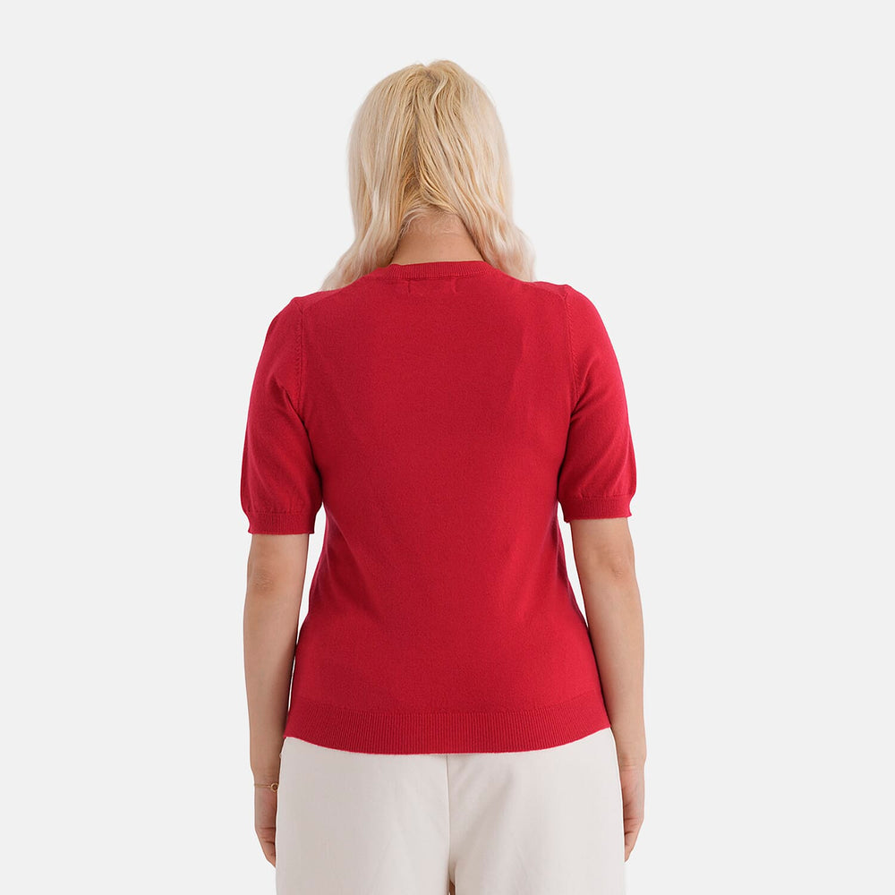 - Maisi Round Neck Short-Sleeved Top (Size L-XL) - Red