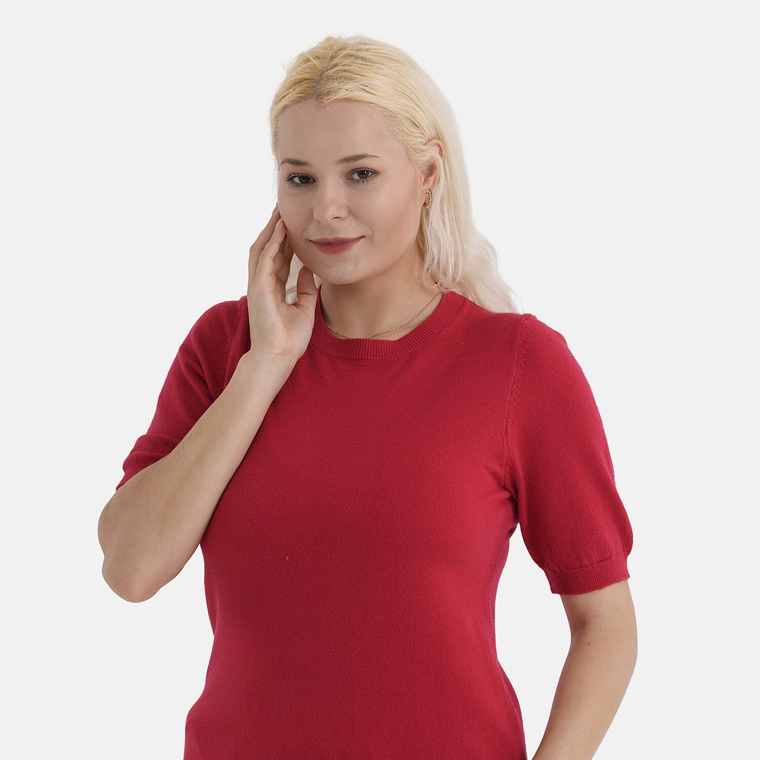 - Maisi Round Neck Short-Sleeved Top (Size L-XL) - Red