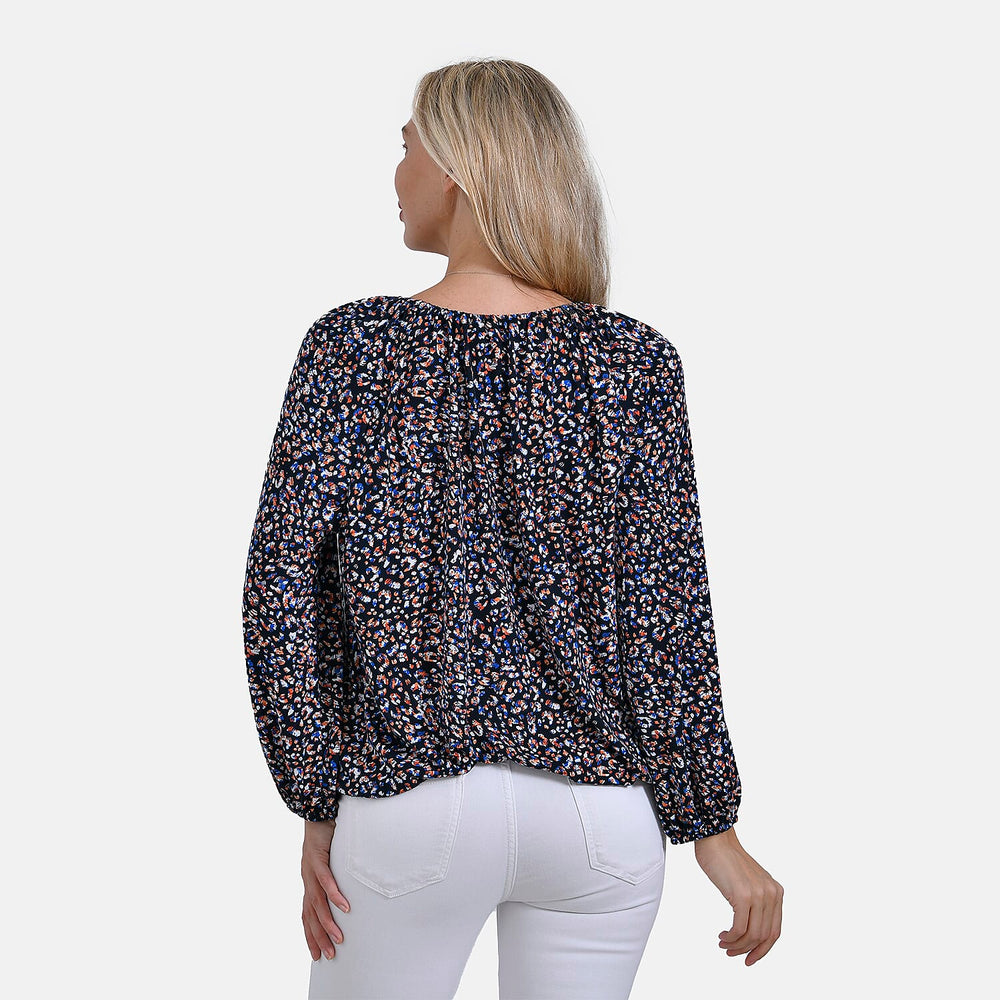 & Maisi Multi Pattern Jersey Balloon Top (Size L) - Navy