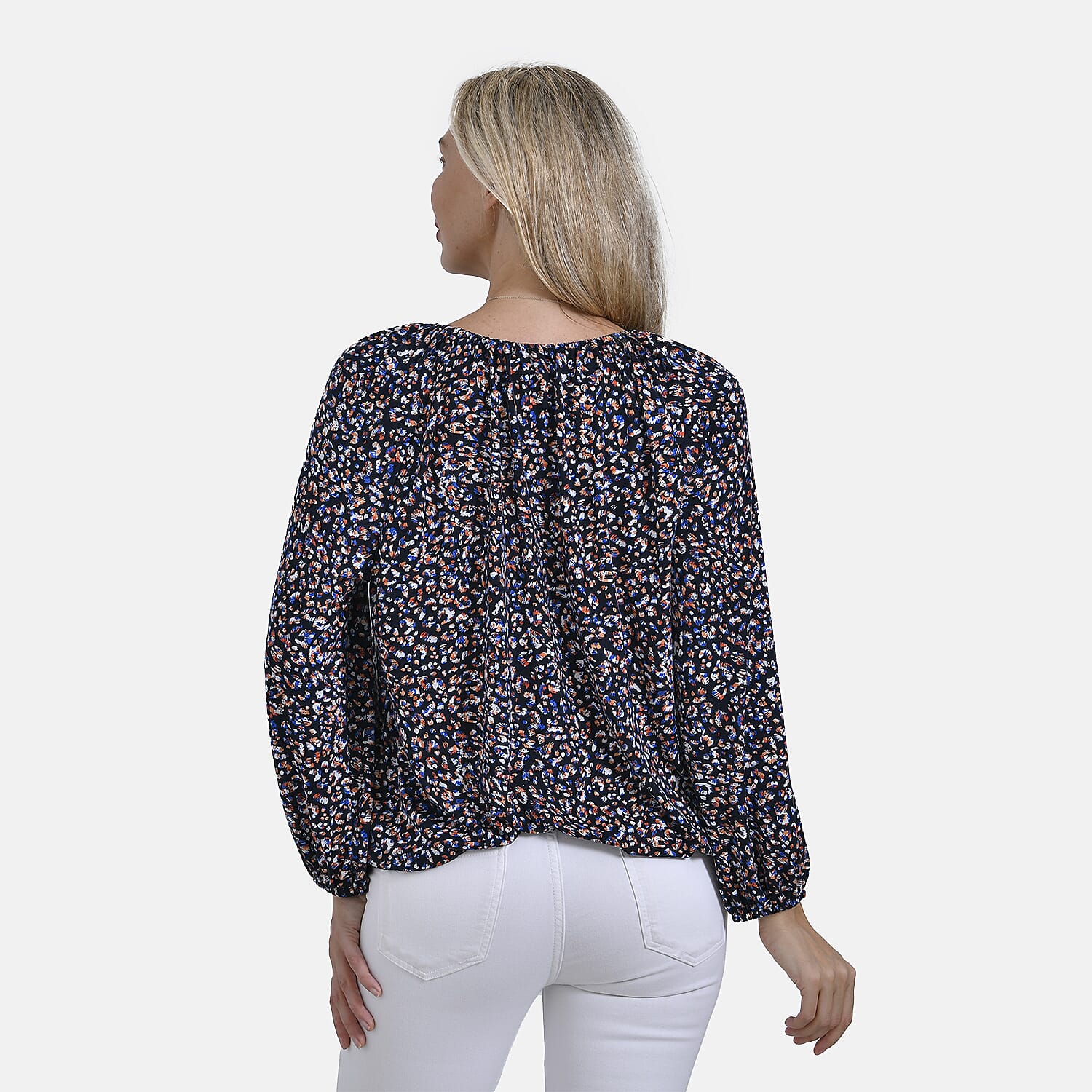 & Maisi Multi Pattern Jersey Balloon Top (Size L) - Navy