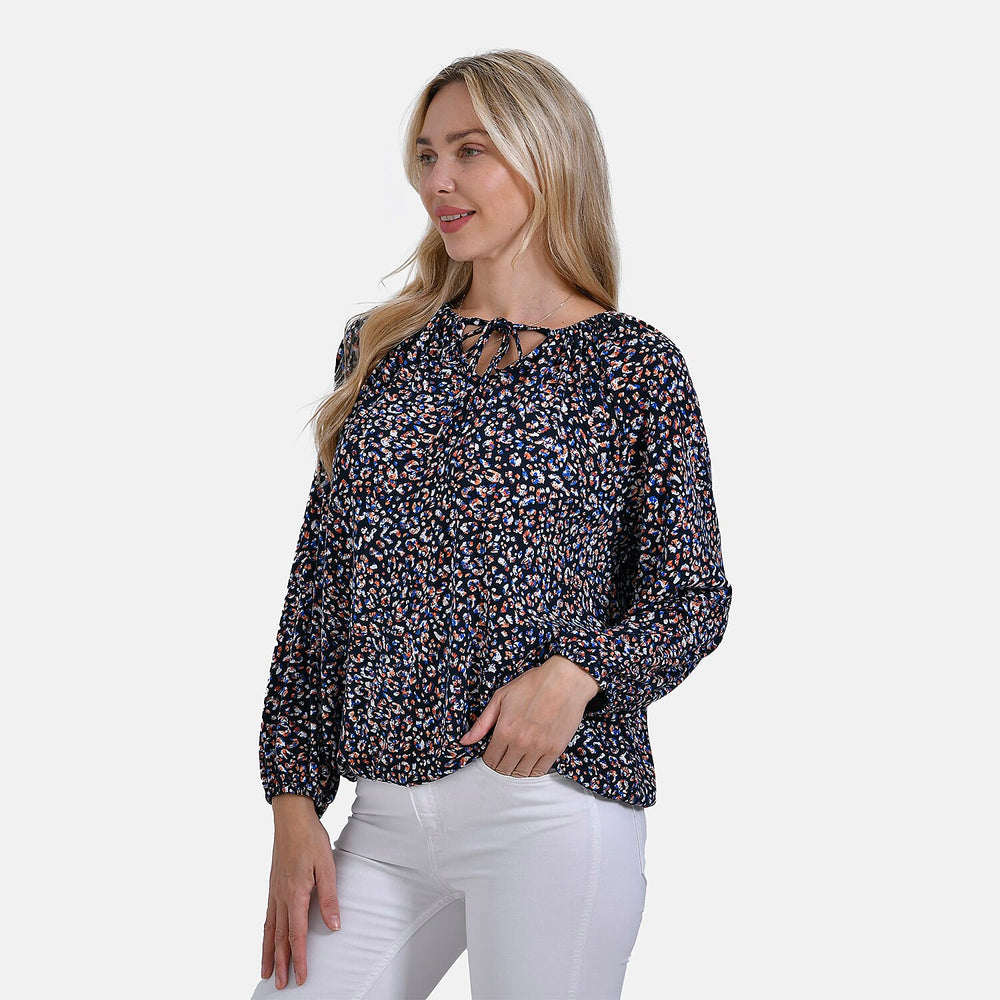 & Maisi Multi Pattern Jersey Balloon Top (Size L) - Navy