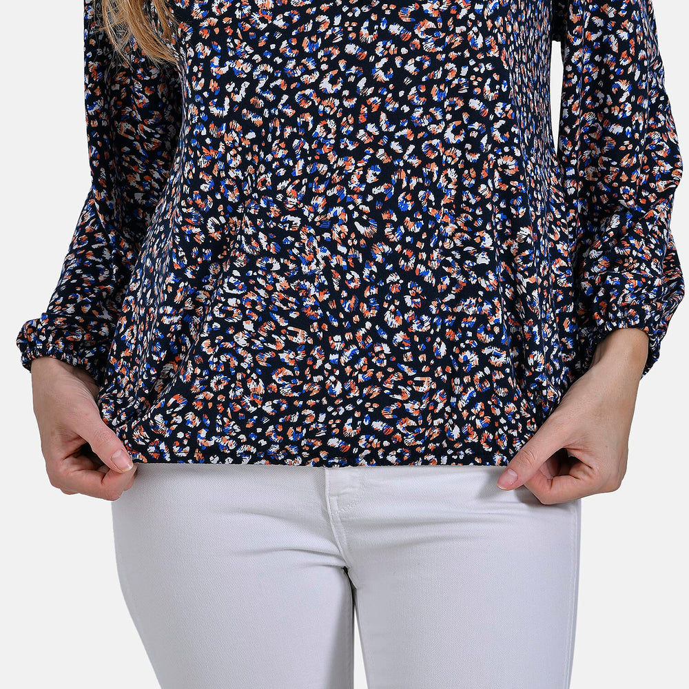 & Maisi Multi Pattern Jersey Balloon Top (Size L) - Navy