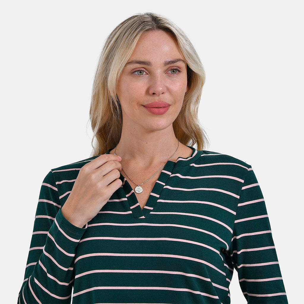 & Maisi Wrinkle Free Full Sleeve Stripe Jersey Top (Size M) - Green & Pink