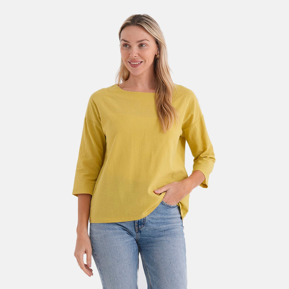 - Maisi 100% Cotton Round Neck Top (Size M) - Yellow