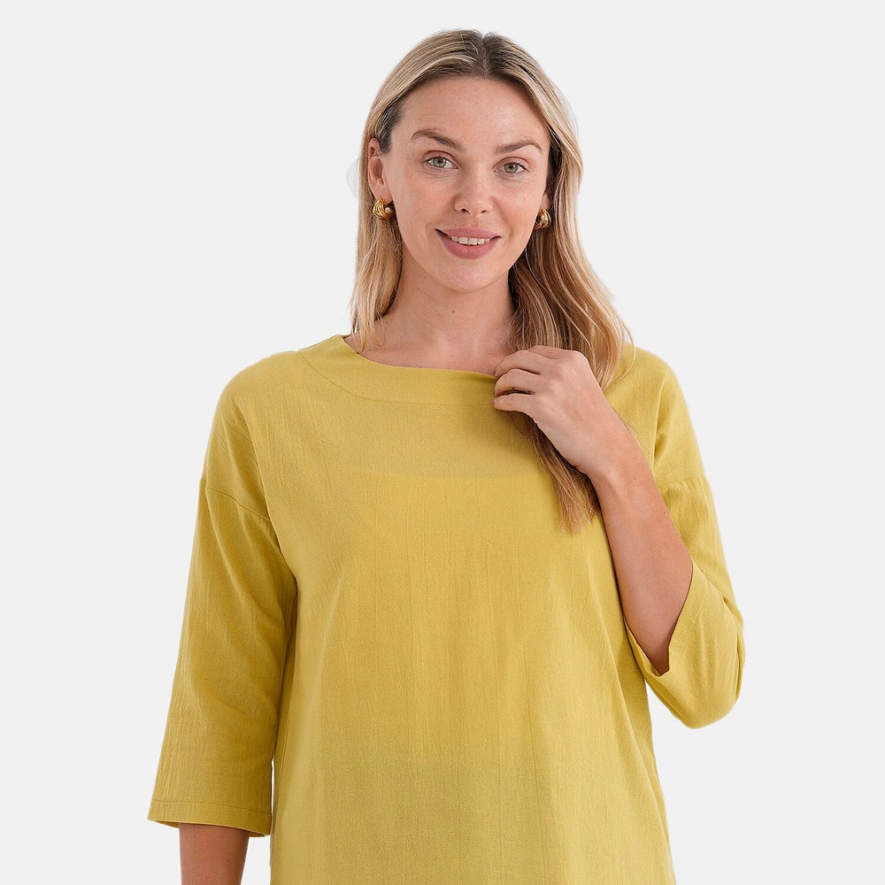 - Maisi 100% Cotton Round Neck Top (Size M) - Yellow