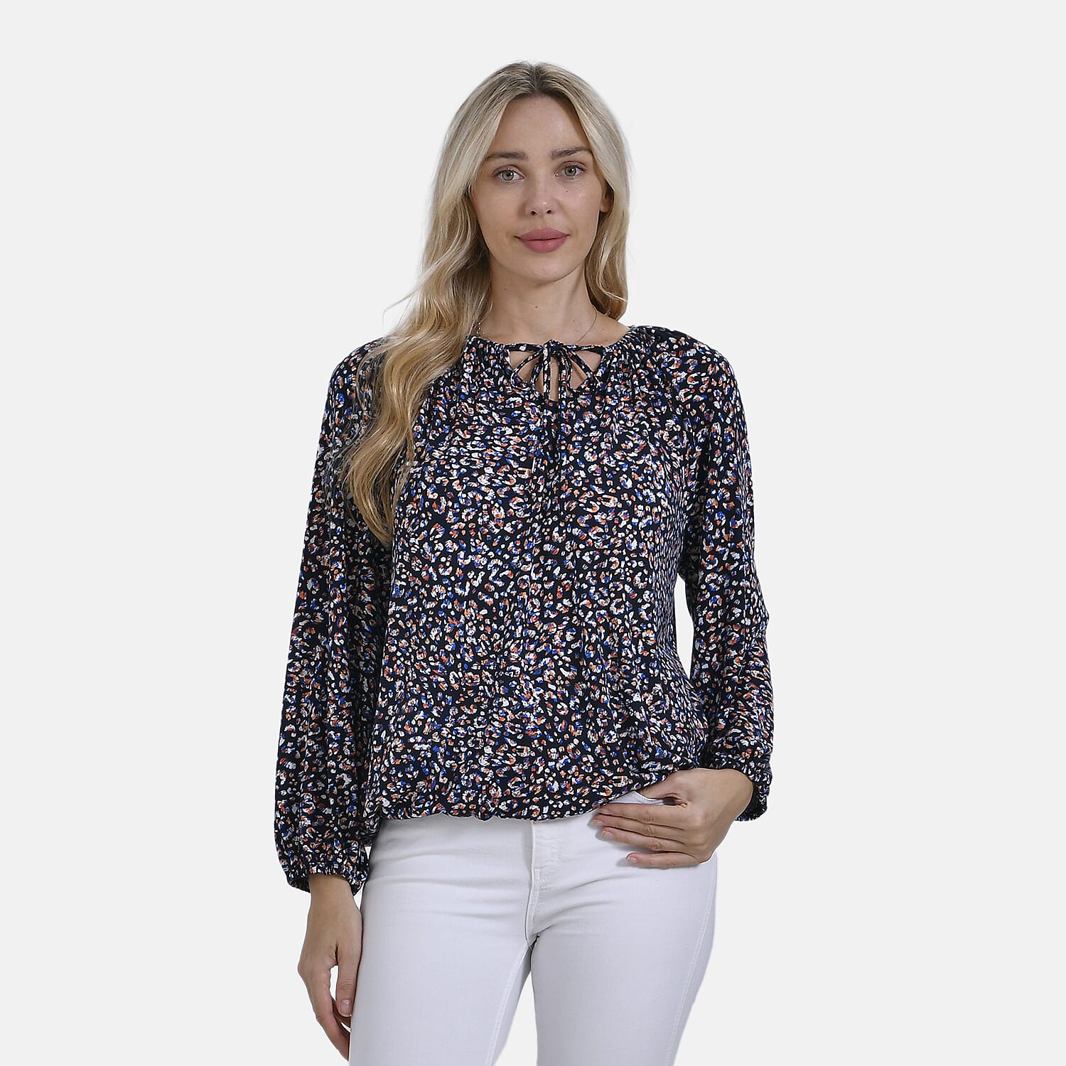 & Maisi Multi Pattern Jersey Balloon Top (Size M) - Navy