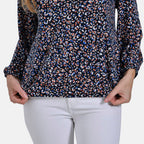 & Maisi Multi Pattern Jersey Balloon Top (Size M) - Navy