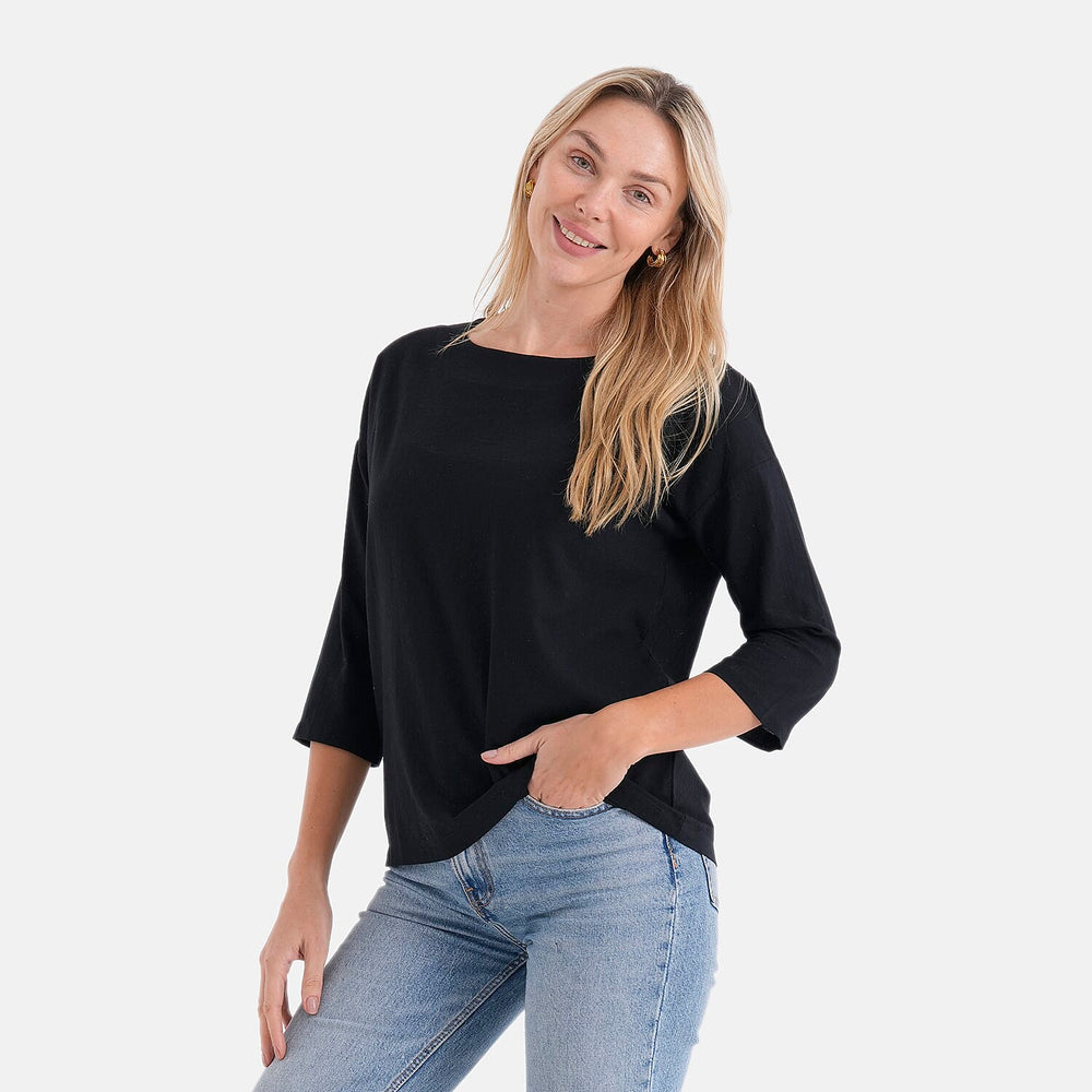 - Maisi 100% Cotton Round Neck Top (Size M) - Black