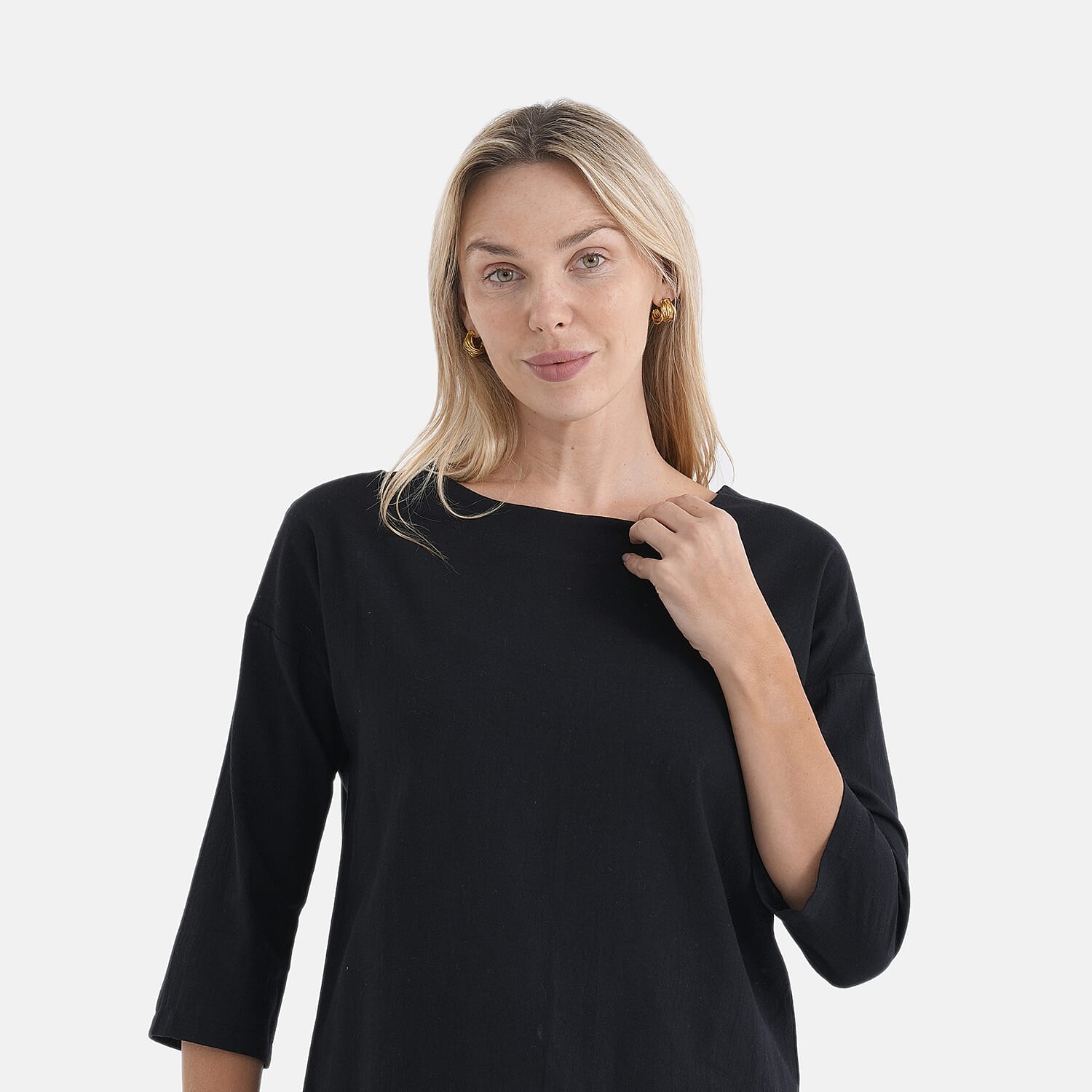- Maisi 100% Cotton Round Neck Top (Size M) - Black