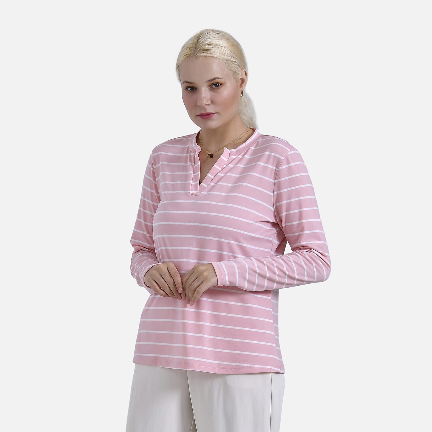 & Maisi Patterned Top (Size - Medium) - Pink White & Blue White