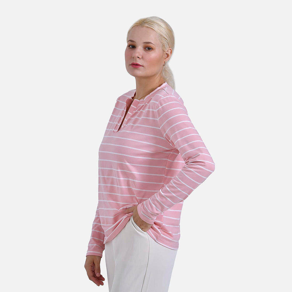 & Maisi Patterned Top (Size - Medium) - Pink White & Blue White