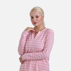 & Maisi Patterned Top (Size - Medium) - Pink White & Blue White