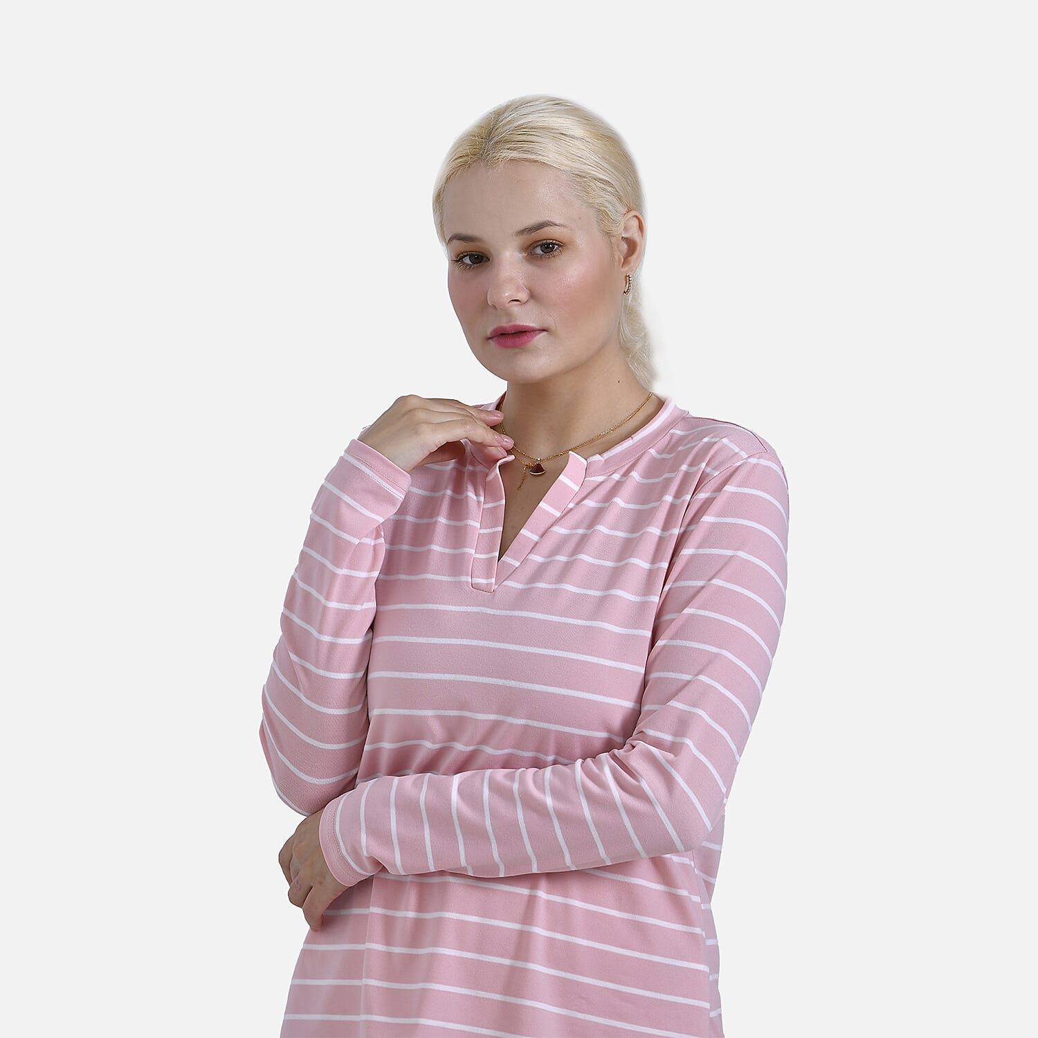 & Maisi Patterned Top (Size - Medium) - Pink White & Blue White