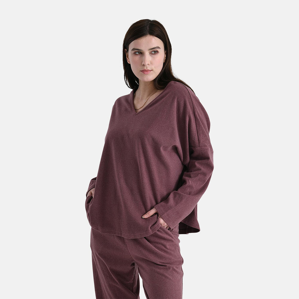 - Maisi Soft Brushed Super Comfort Casual Top (Size M) - Plum