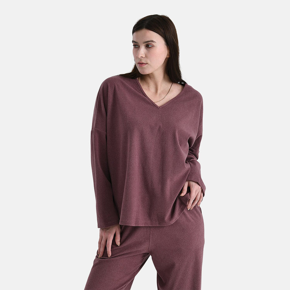 - Maisi Soft Brushed Super Comfort Casual Top (Size M) - Plum