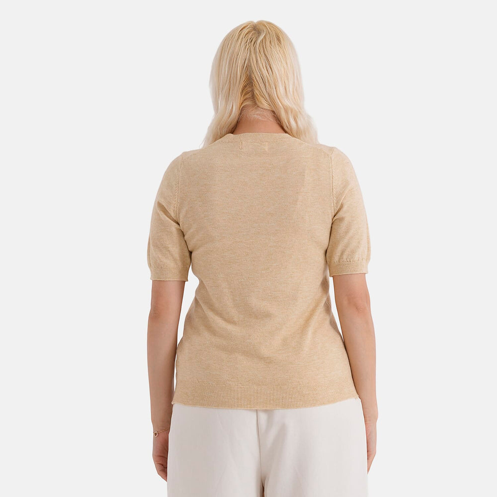 - Maisi Round Neck Short-Sleeved Top (Size S-M) - Beige