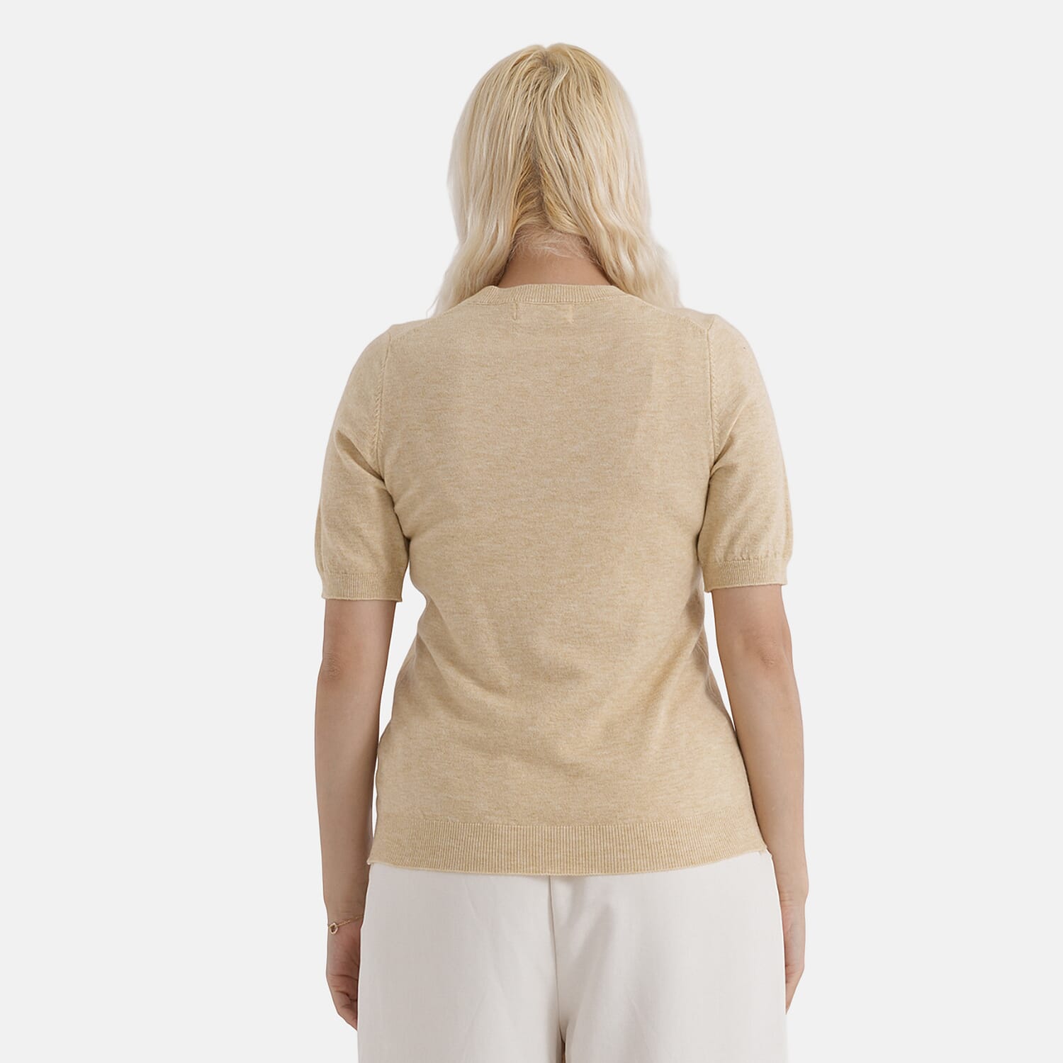 - Maisi Round Neck Short-Sleeved Top (Size S-M) - Beige