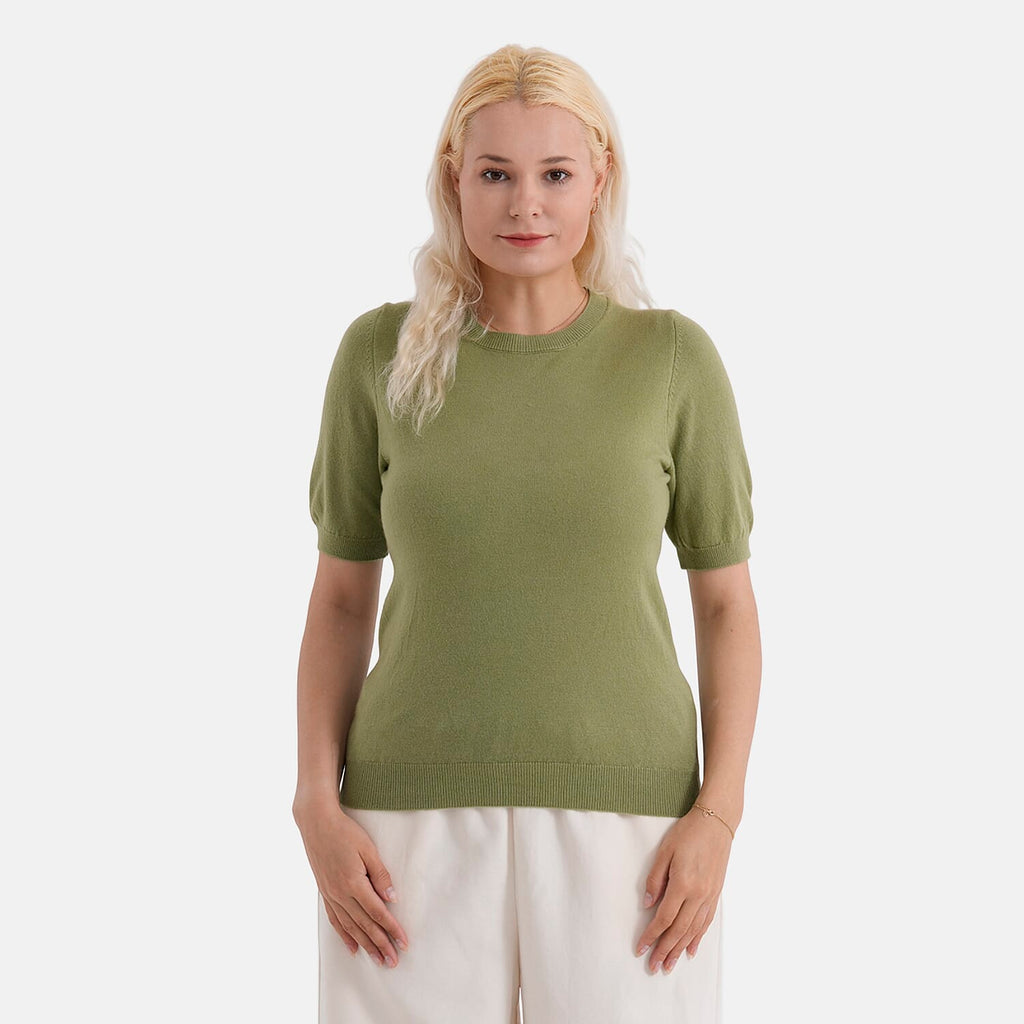 - Maisi Round Neck Short-Sleeved Top (Size S-M) - Green