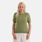 - Maisi Round Neck Short-Sleeved Top (Size S-M) - Green