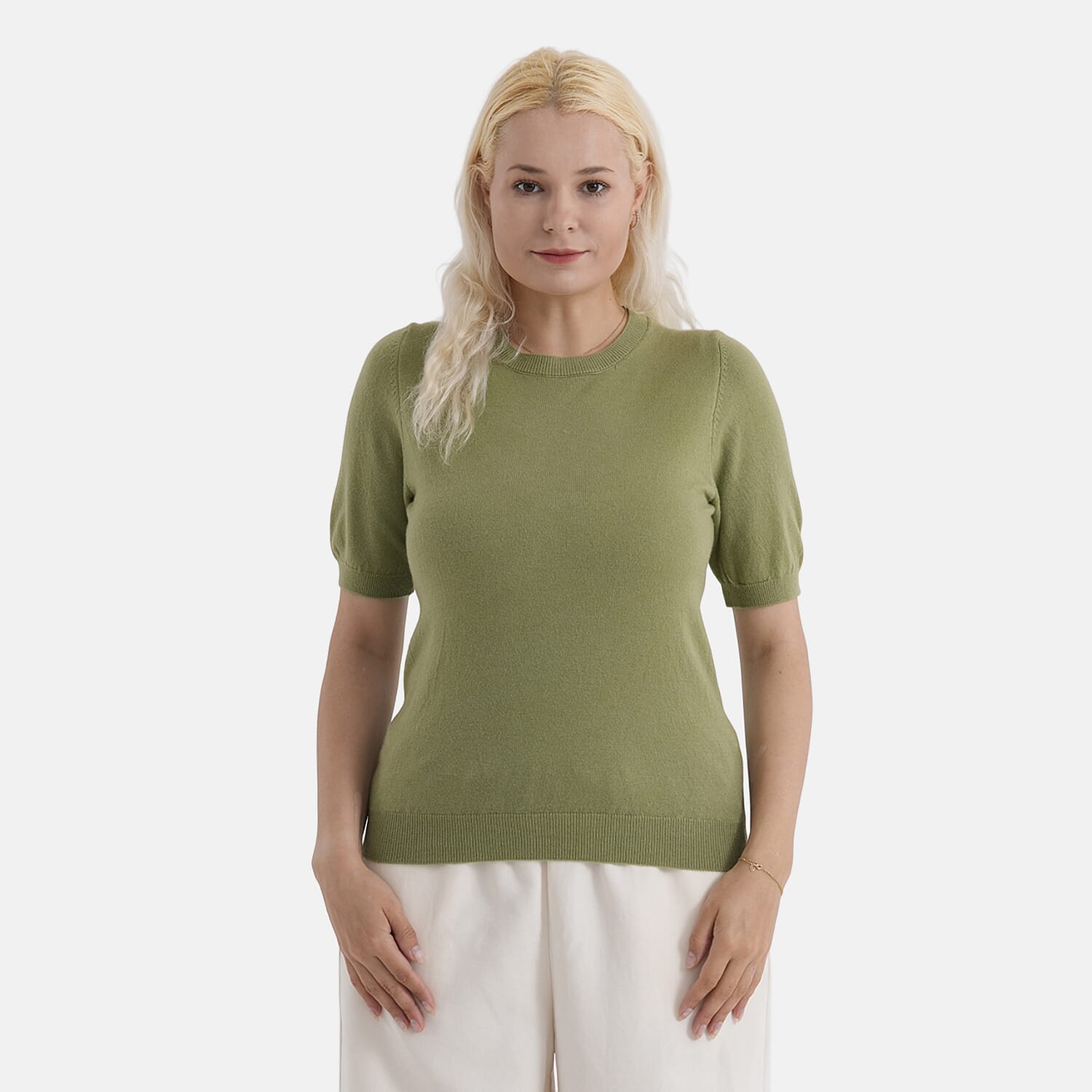- Maisi Round Neck Short-Sleeved Top (Size S-M) - Green