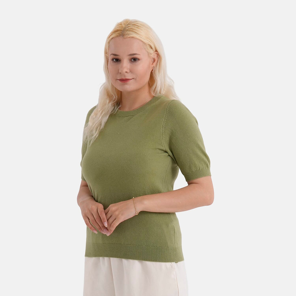 - Maisi Round Neck Short-Sleeved Top (Size S-M) - Green