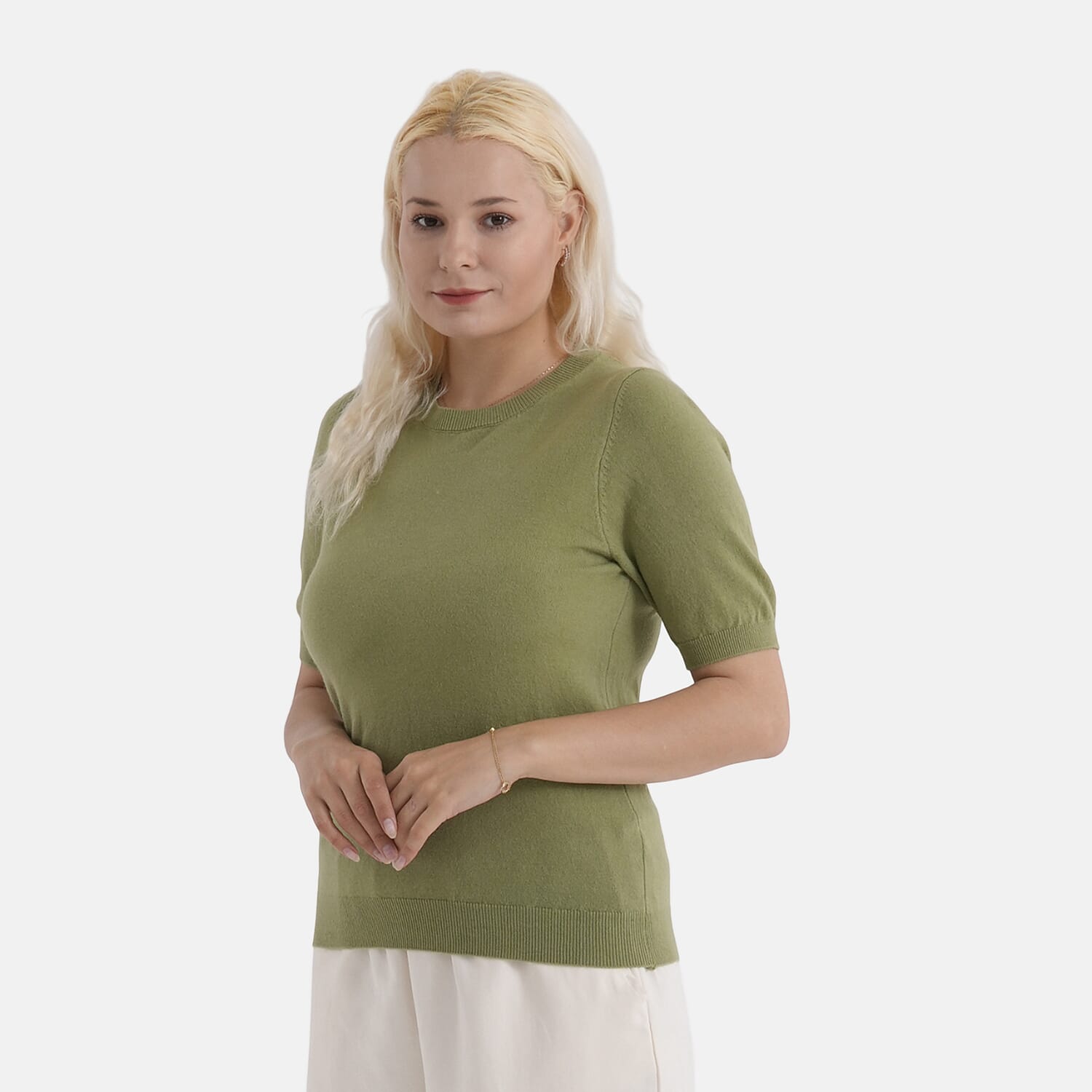 - Maisi Round Neck Short-Sleeved Top (Size S-M) - Green