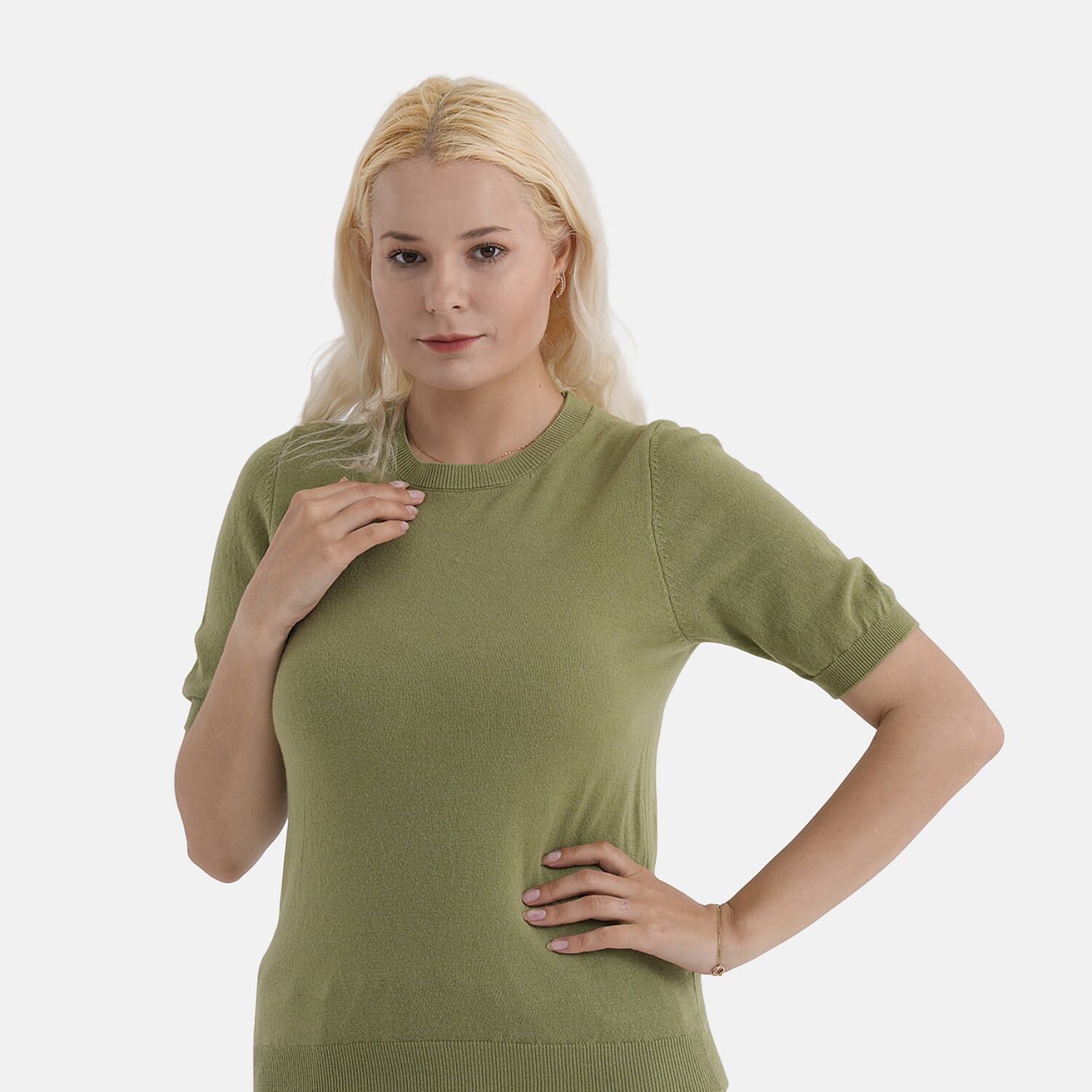 - Maisi Round Neck Short-Sleeved Top (Size S-M) - Green
