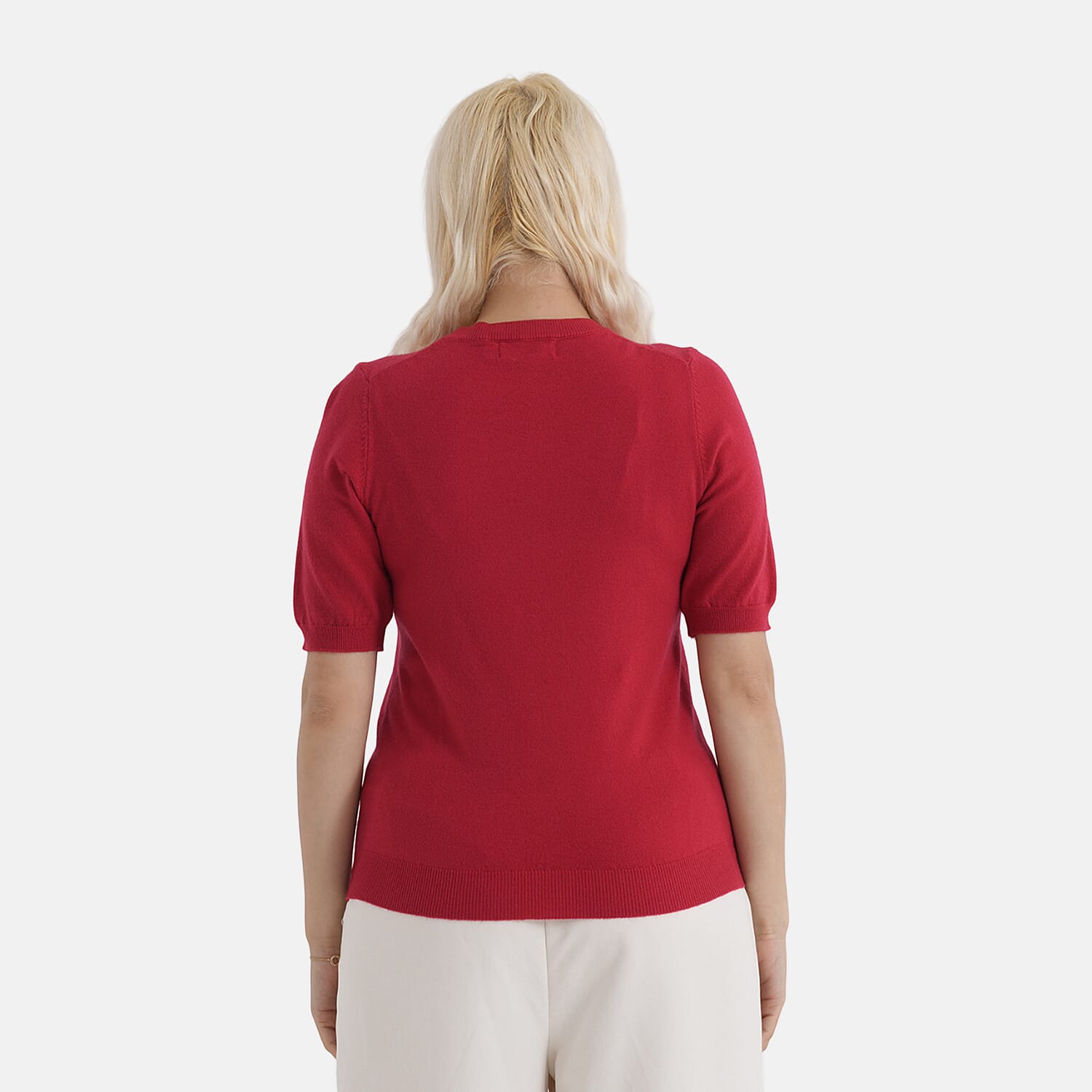 - Maisi Round Neck Short-Sleeved Top (Size S-M) - Red