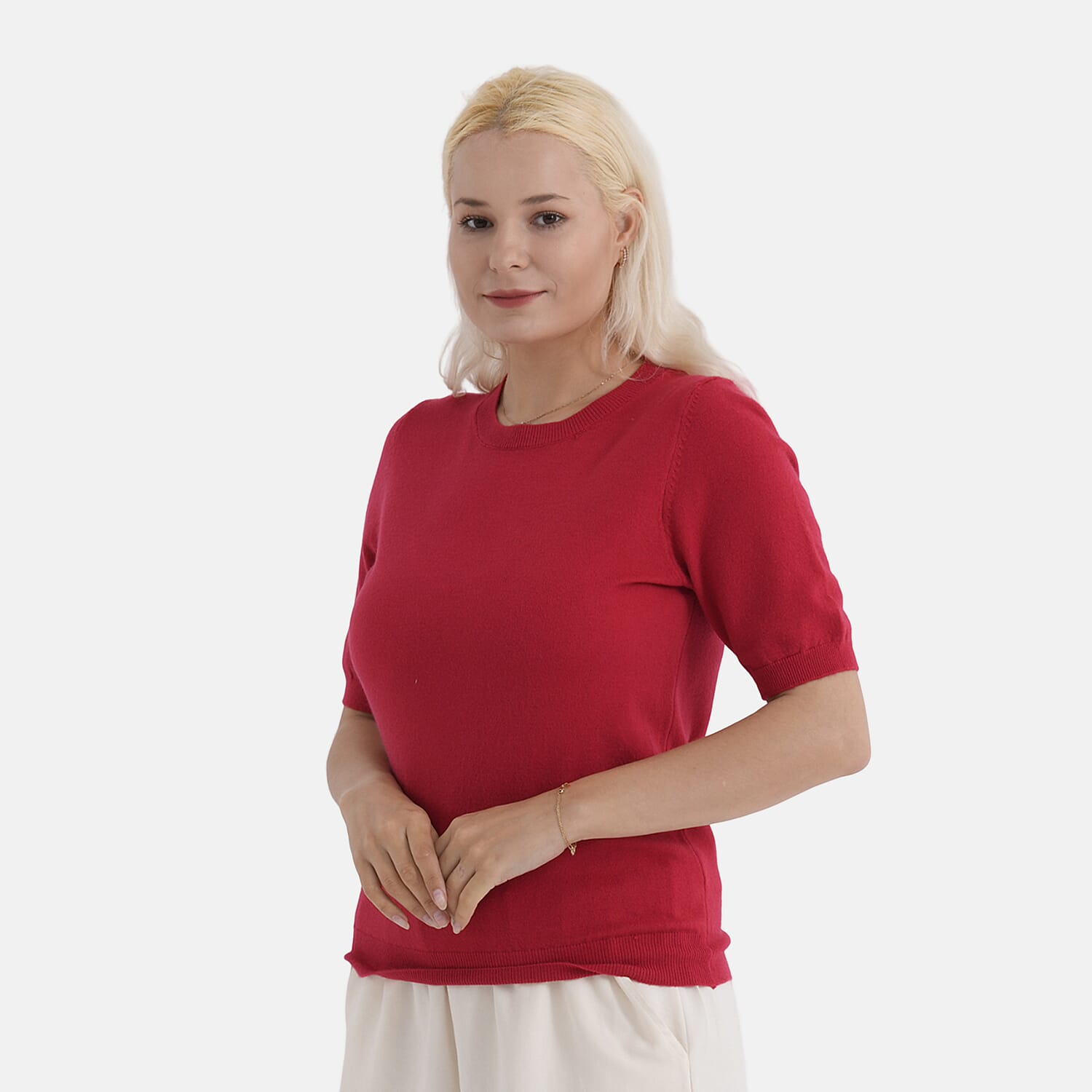 - Maisi Round Neck Short-Sleeved Top (Size S-M) - Red
