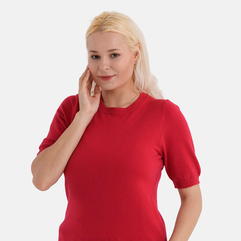 - Maisi Round Neck Short-Sleeved Top (Size S-M) - Red
