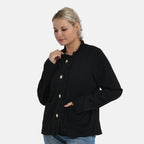 -Maisi Frill Trim Gold Button Suede Feel Jacket (Size S, 8 to 10) - Black