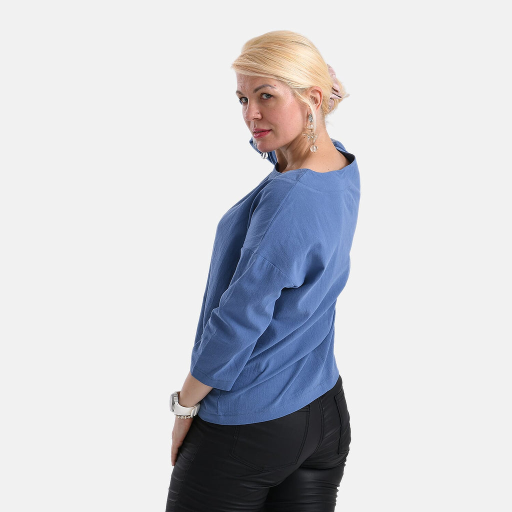 -Maisi Round Neck Pure Cotton Top (Size S) - Blue