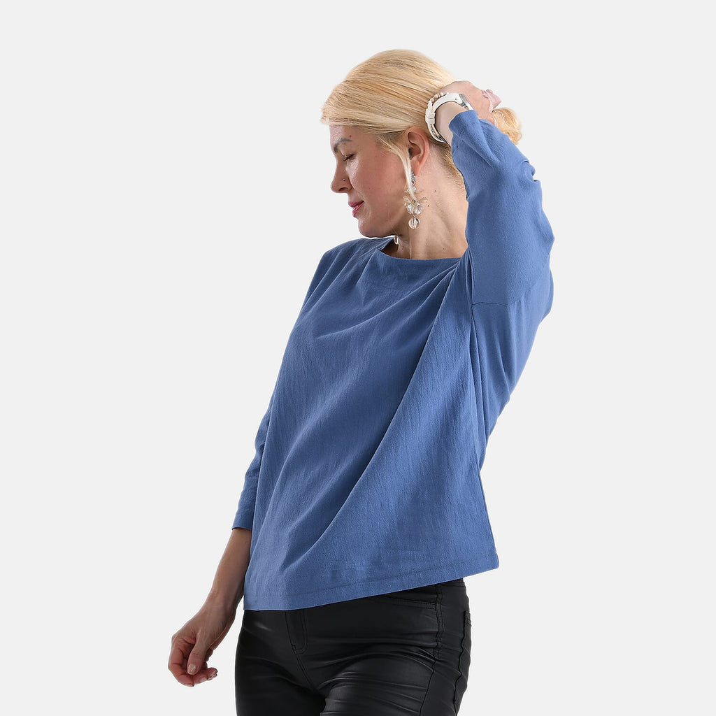 -Maisi Round Neck Pure Cotton Top (Size S) - Blue