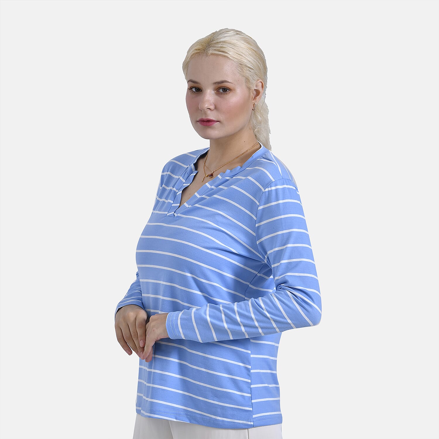 & Maisi Patterned Top (Size - Small) - Blue White & Blue White