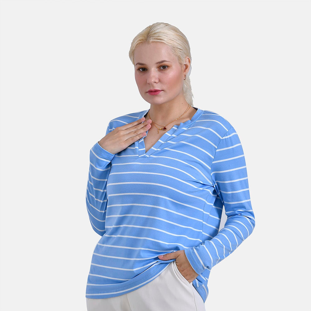 & Maisi Patterned Top (Size - Small) - Blue White & Blue White
