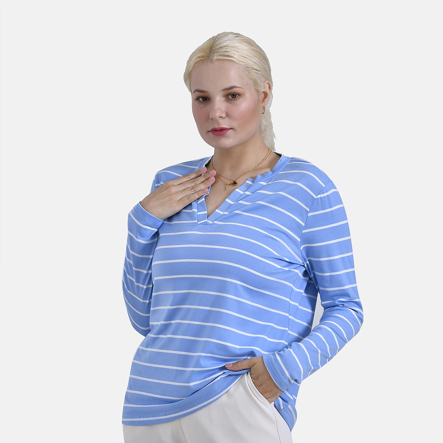& Maisi Patterned Top (Size - Small) - Blue White & Blue White