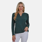 & Maisi Wrinkle Free Full Sleeve Stripe Jersey Top (Size S) - Green & Pink