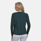 & Maisi Wrinkle Free Full Sleeve Stripe Jersey Top (Size S) - Green & Pink
