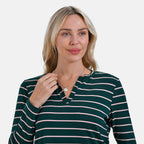 & Maisi Wrinkle Free Full Sleeve Stripe Jersey Top (Size S) - Green & Pink