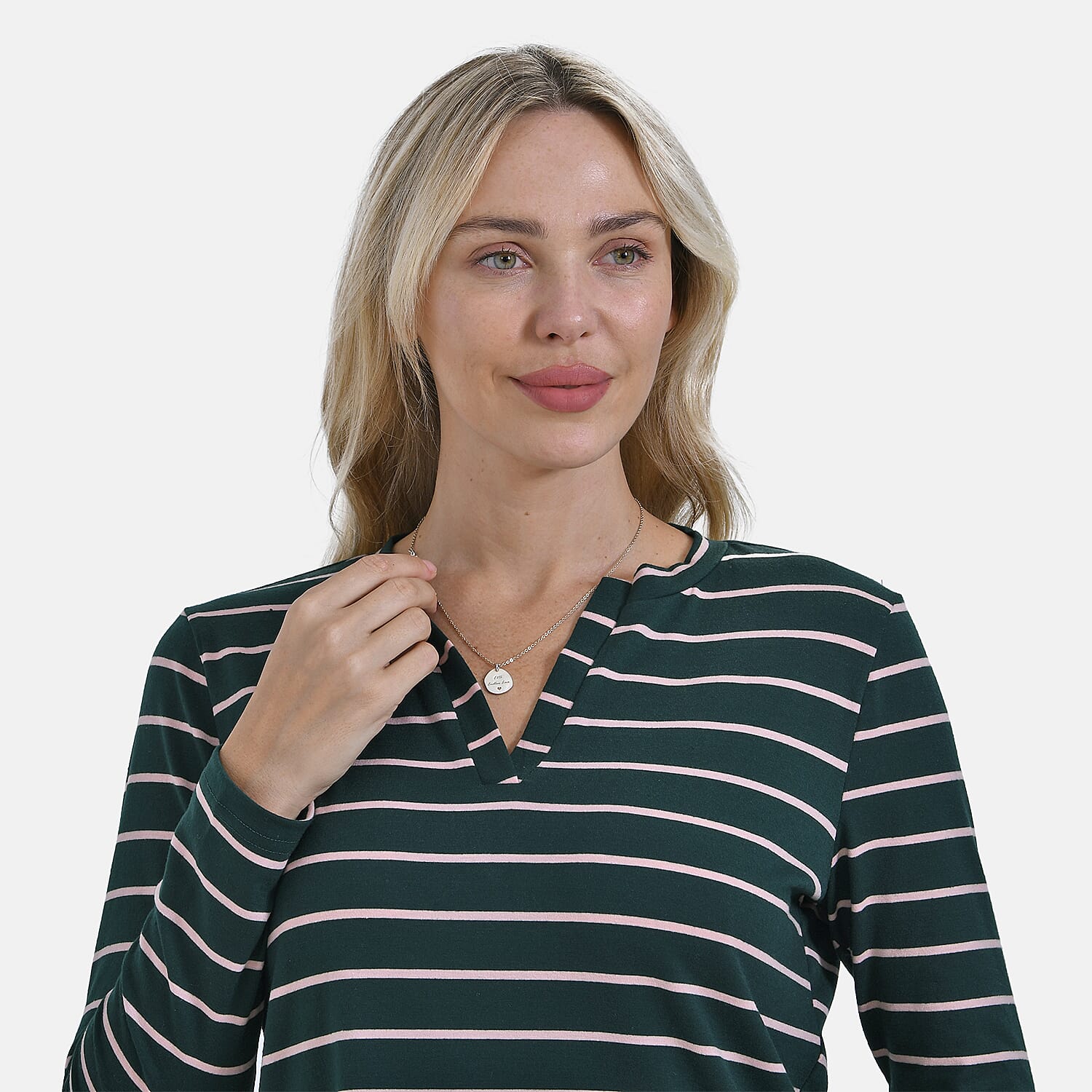 & Maisi Wrinkle Free Full Sleeve Stripe Jersey Top (Size S) - Green & Pink